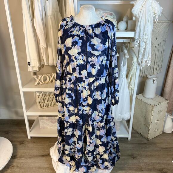 Ava & Viv Women's Size 1X Navy Floral Midi  3588 - Picture 1 of 9